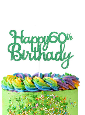 绿色生日蛋糕装饰插牌60岁生日快乐派对布置插件
