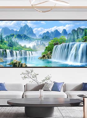 流水生财山水风景画自粘墙贴画