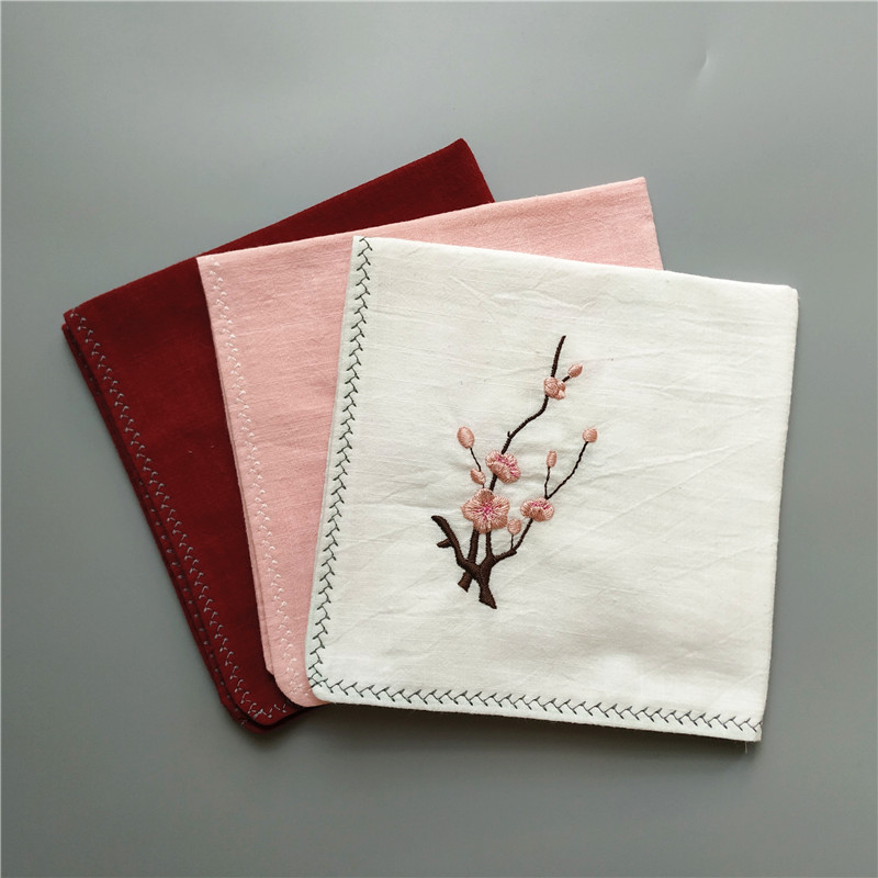 古风梅花刺绣手帕汉服配饰女生绣字礼品擦汗手绢双层复古棉麻手帕