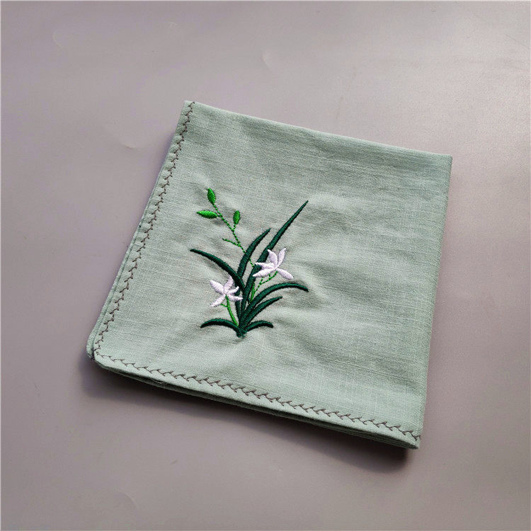 男士手帕兰花复古棉麻定制绣字