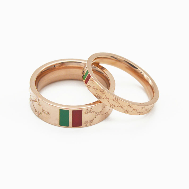 European and American red and green bar ring, rose gold titanium steel ring, couple ring, tail ring, index finger jewelry can be engraved