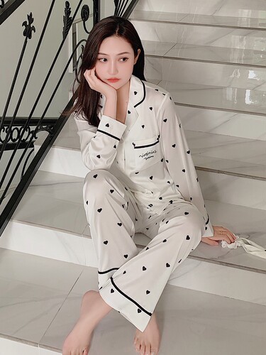 家居服套装长袖簿款绸缎冰丝睡衣