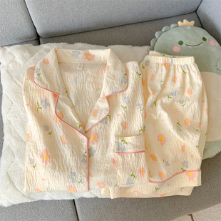 薄款 短袖 短裤 碎花两件套夏天家居服 开衫 2025新款 棉绸睡衣女款 夏季