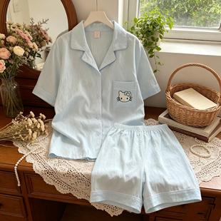 2026新款KT猫云朵棉睡衣女夏季天短袖短裤纯棉薄款开衫家居服套装