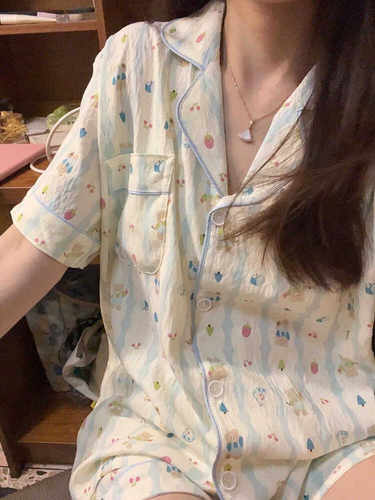 蓝色卡通可爱女款云朵棉家居服