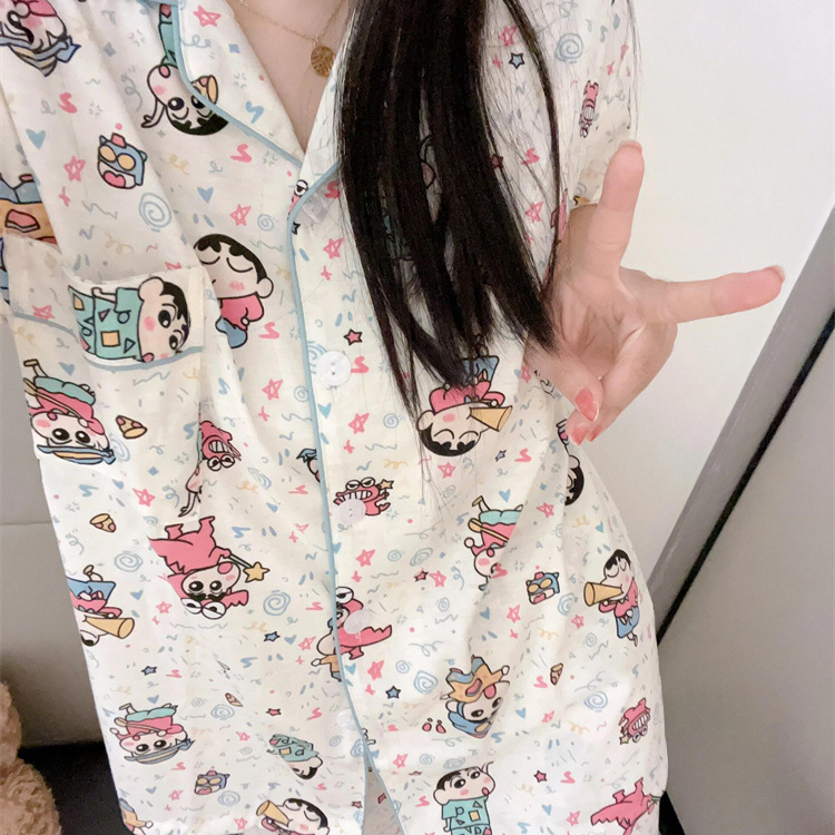 纯棉蜡笔小新睡衣套装女
