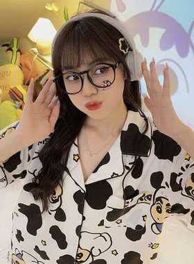 蜡笔小新冰丝睡衣女款ins2024新款夏季短袖家居服可外穿两件套装