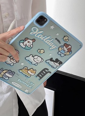 蓝色游泳小狗适用苹果ipad10代平板保护套ipadair6亚克力单壳air5/air3防摔ipadpro可爱ipad9代卡通时尚硬壳