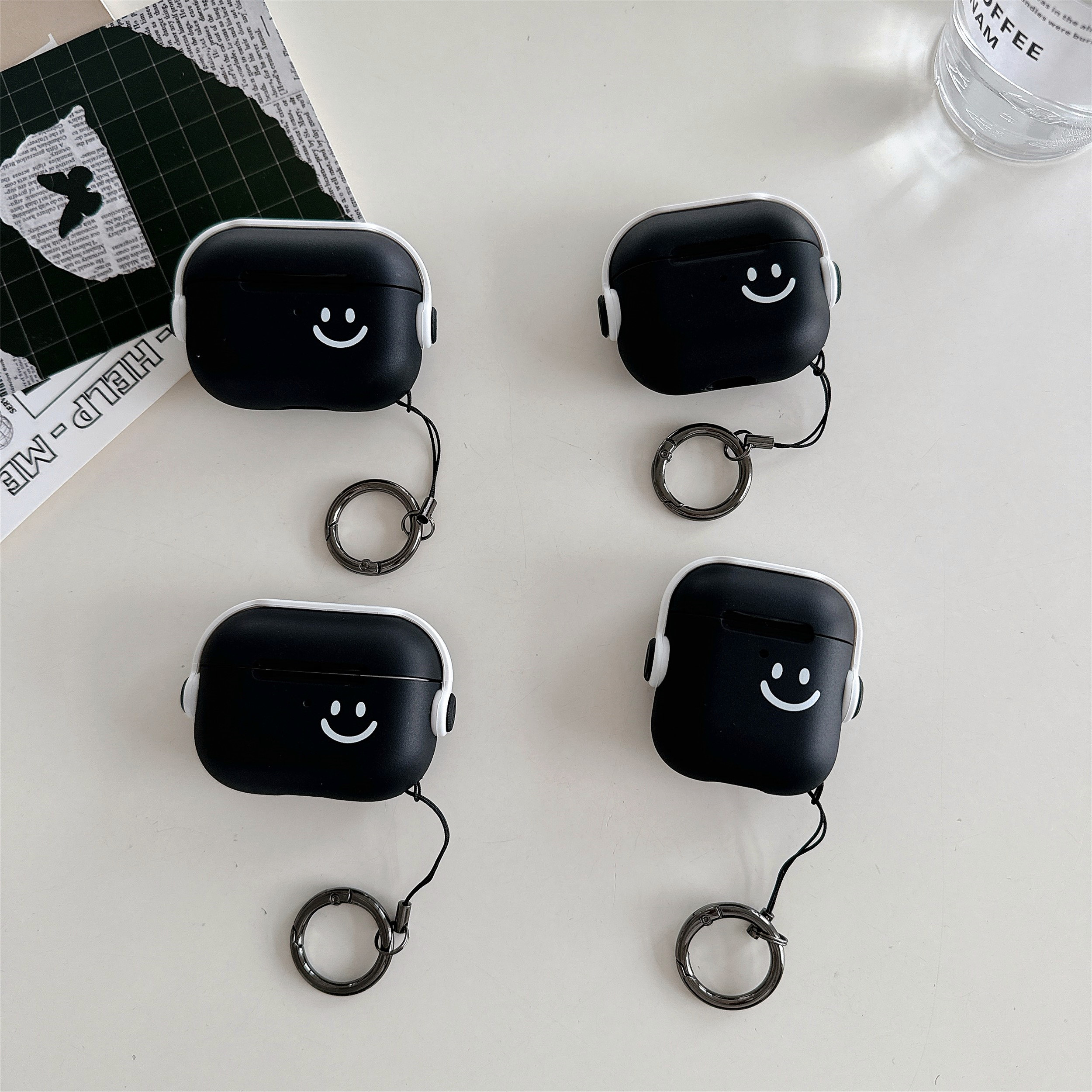 简约笑脸适用苹果AirPodspro2耳机壳airpods2/3耳机保护套airpodspro3代个性时尚二合一无线蓝牙创意耳机套