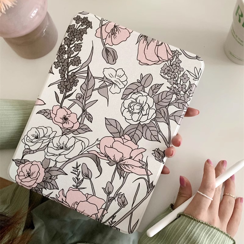 简约轻奢花适用苹果ipad10代平板保护套ipadair6旋转mini6/air5/air3女款ipadpro2024时尚ipad8亚克力air13寸