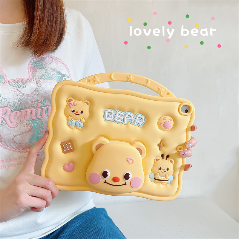 手提黄油小熊适用苹果ipad10代平板保护套ipadair5伸缩支架mini6/air2/air3可爱ipadpro学生ipad9代硅胶软套
