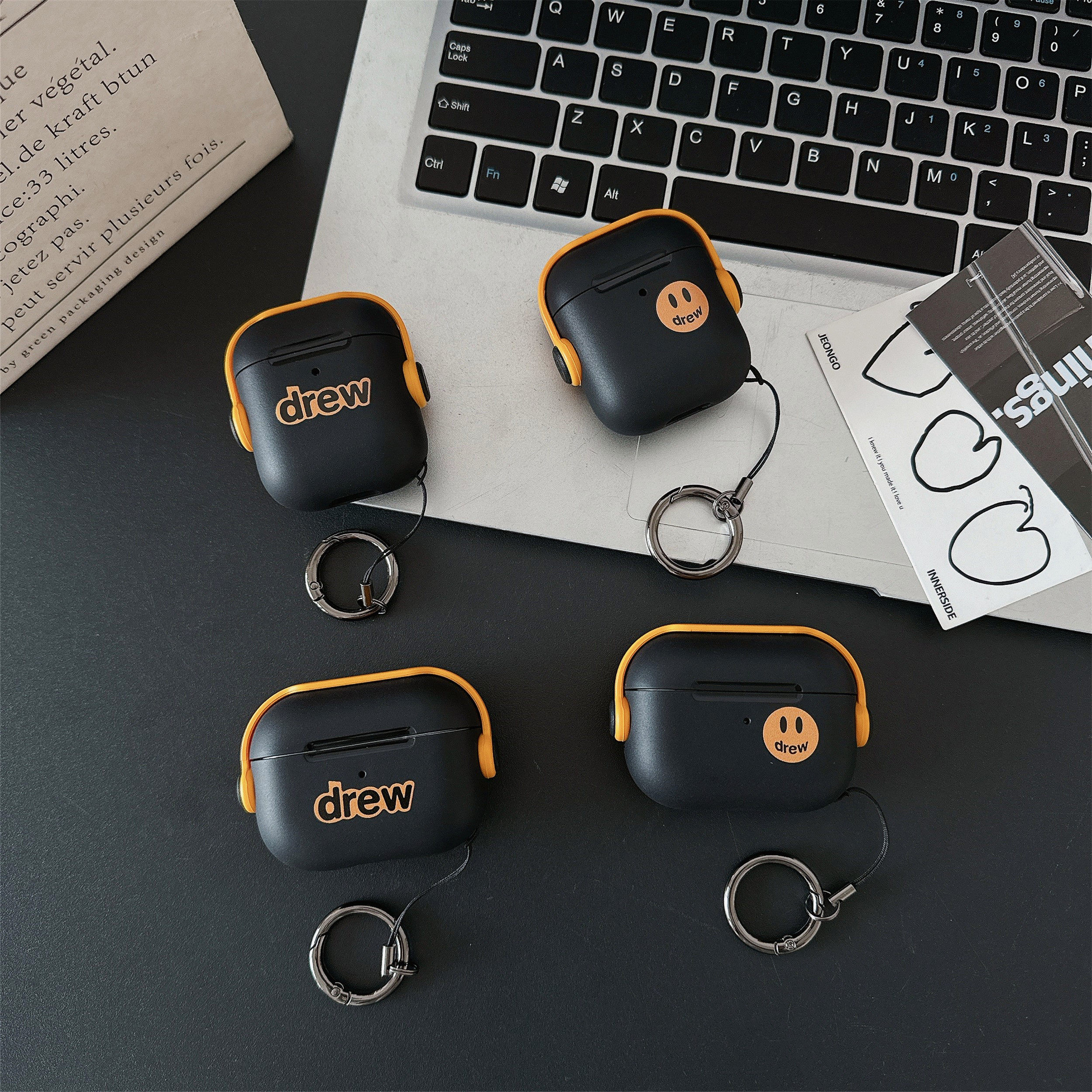 英文笑脸适用苹果AirPodspro2耳机壳airpods2/3耳机保护套airpodspro3代个性时尚二合一无线蓝牙创意耳机套