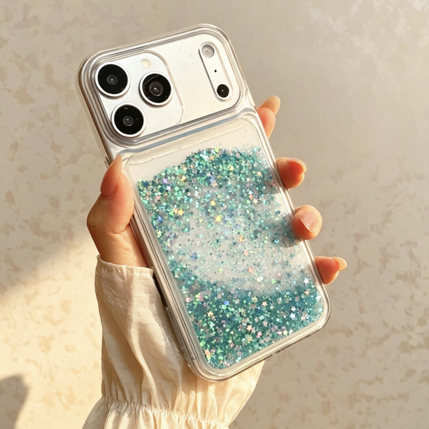 冰蓝星星流沙壳适用于iPhone17promax手机壳iPhone15/16pro简约时尚iPhone15/14/13/12/11夏日款保护套女