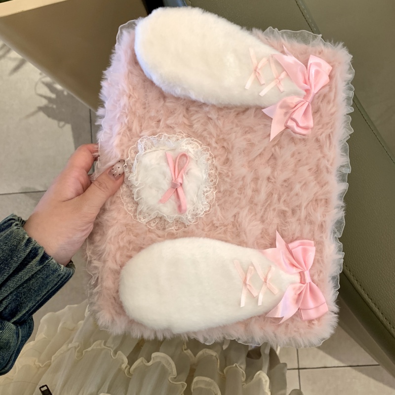 粉色毛绒兔适用苹果ipad10代平板保护套ipadair6旋转mini7/air5/air2防摔ipadpro时尚女款ipad11/A16保护套