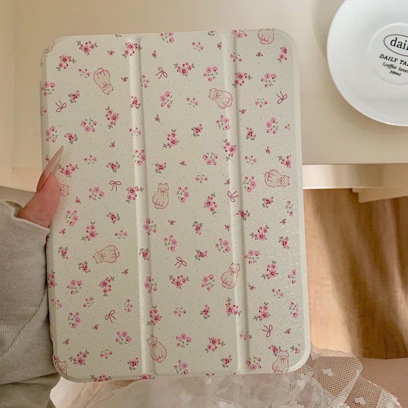 满屏碎花小猫适用苹果ipad10代平板保护套ipadair2024三折mini6/air5/air2镜面ipadpro2024时尚ipad9亚克力女