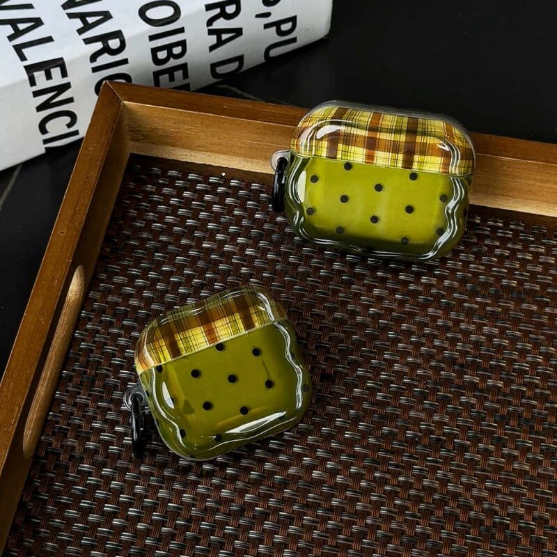 绿色格子波点适用苹果AirPodspro2耳机壳airpods2/3/4耳机保护套airpodspro3个性创意无线蓝牙波浪纹耳机壳