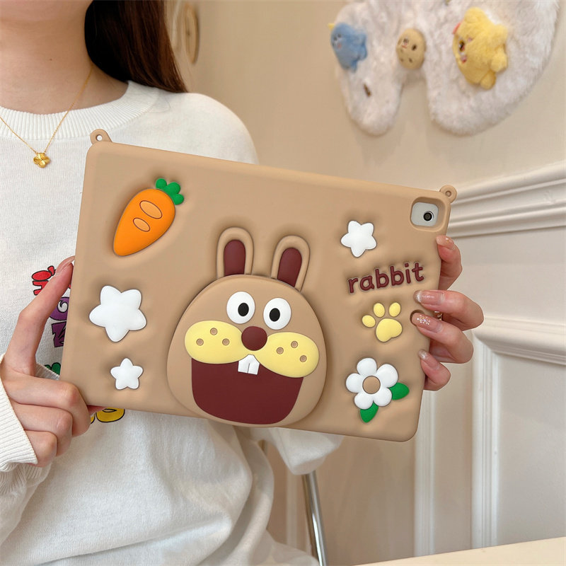 棕色兔子适用苹果ipad10代平板保护套ipadair5伸缩支架mini6/air2/air3可爱ipadpro学生ipad9代硅胶软套女款