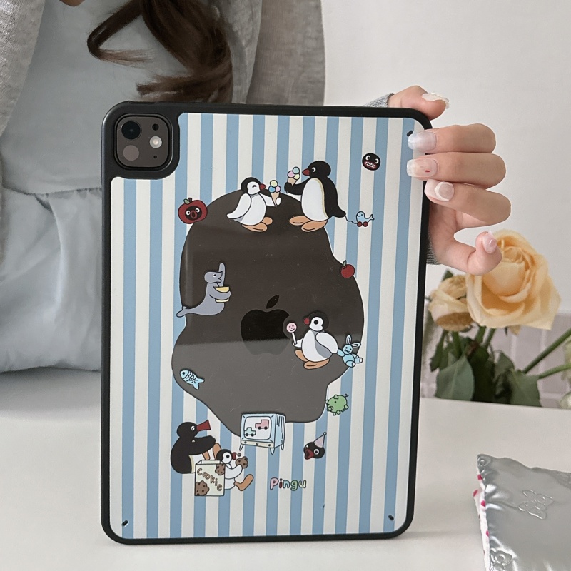 蓝白条纹企鹅适用苹果ipad10代/ipad11代平板保护套ipadair6磨砂mini7/air5防摔ipadpro2024简约ipad5/air6
