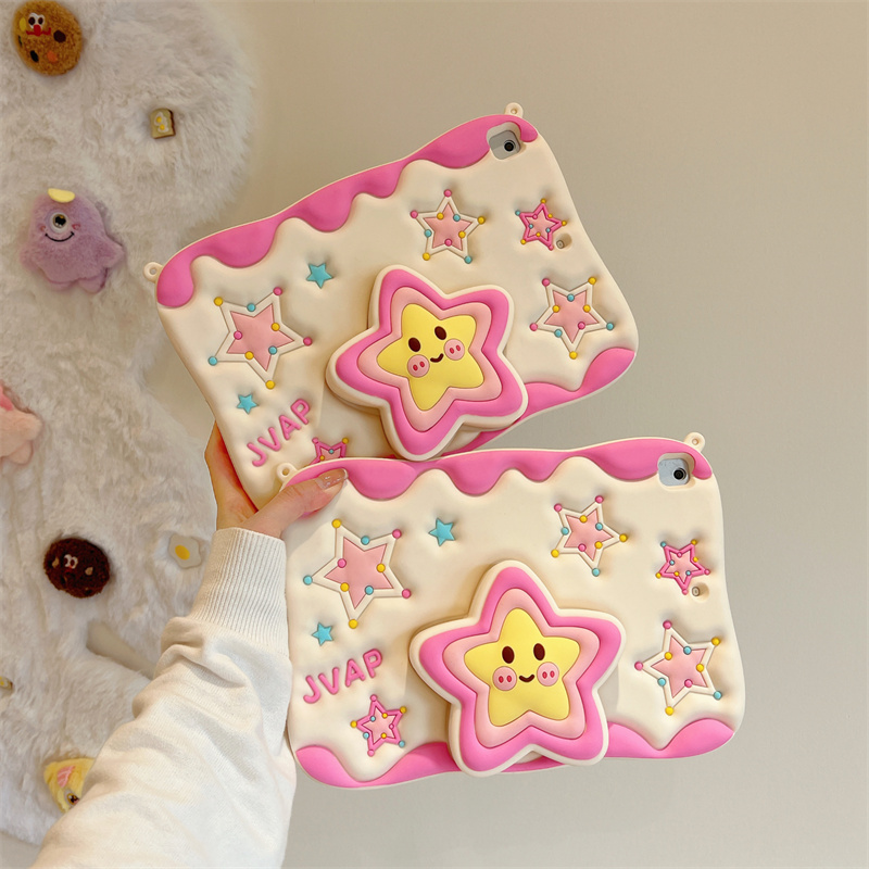 笑脸五角星适用苹果ipad10代平板保护套ipadair5伸缩支架mini6/air2/air3可爱ipadpro学生ipad9代硅胶软套女