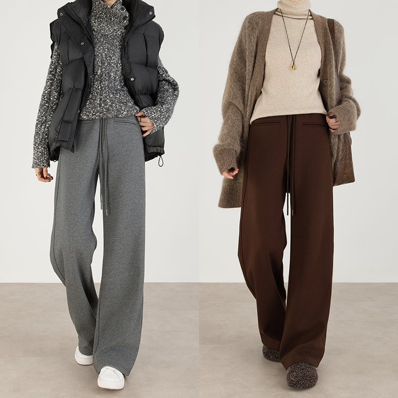 美拉德棕加绒加厚卫裤女