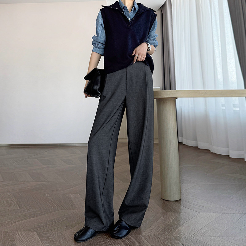 灰色西装裤女春秋高级感垂感老钱风含羊毛混纺高腰直筒窄版阔腿裤,女装/女士精品,休闲裤,淘宝优惠券,粉丝福利购,淘宝优惠卷