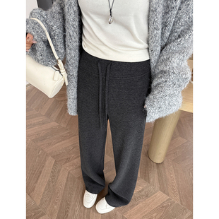 绵羊毛加厚软糯糯米裤 直筒裤 女秋冬高腰垂坠感窄版 灰色加绒阔腿裤