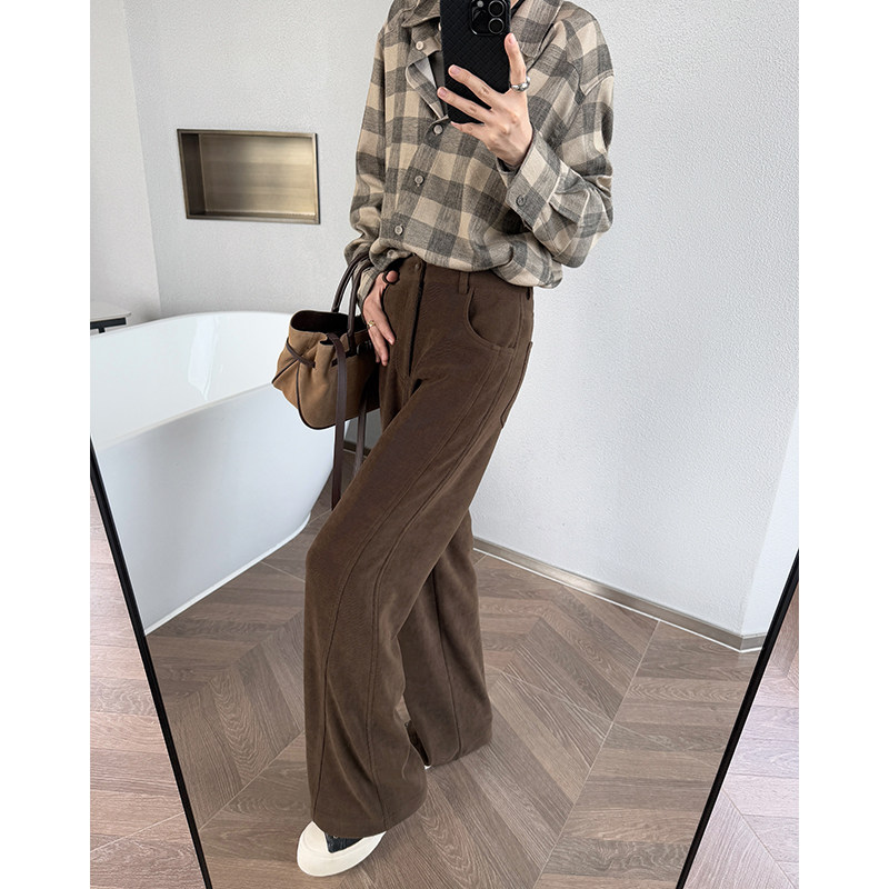 咖色灯芯绒阔腿裤女秋高腰加厚垂感美拉德针织雪尼尔窄版西装直筒,女装/女士精品,休闲裤,淘宝优惠券,粉丝福利购,淘宝优惠卷