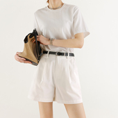 女夏薄款 高腰松紧a字休闲外穿天丝棉工装 五分裤 不透白色短裤 中裤