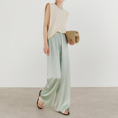 垂感天丝宽松加长冰丝休闲直筒面膜空气裤 醋酸缎面阔腿裤 女夏薄款