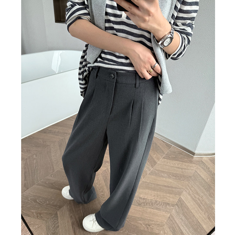 设计感灰色西装裤女春秋高腰垂感天丝绵羊毛加长高个子拖地阔腿裤,女装/女士精品,休闲裤,淘宝优惠券,粉丝福利购,淘宝优惠卷