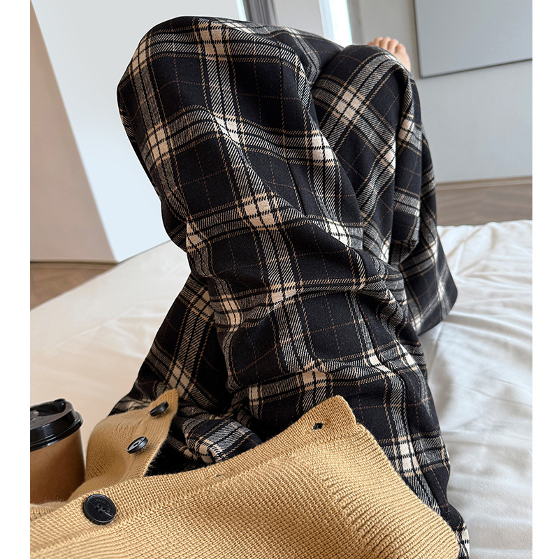 慵懒风格子裤女春秋宽松慵懒风加长高个子软糯糯米格纹直筒阔腿裤,女装/女士精品,休闲裤,淘宝优惠券,粉丝福利购,淘宝优惠卷