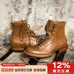 Play! Specialized Series! Handmade Martin Boots, Men's Short Boots, Replica Brown and White Work Boots, European and American High-Top Shoes