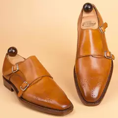 Play! Minimalist Flowers! Handmade Goodyear Brogue Style Carved Genuine Leather Monk Shoes Formal Men's Leather Shoes