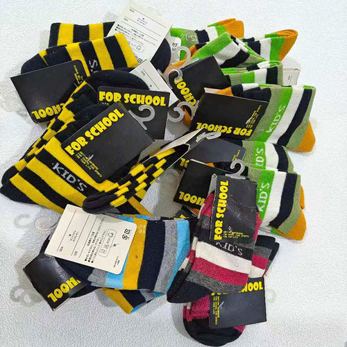 条纹儿童中筒棉袜子断码清