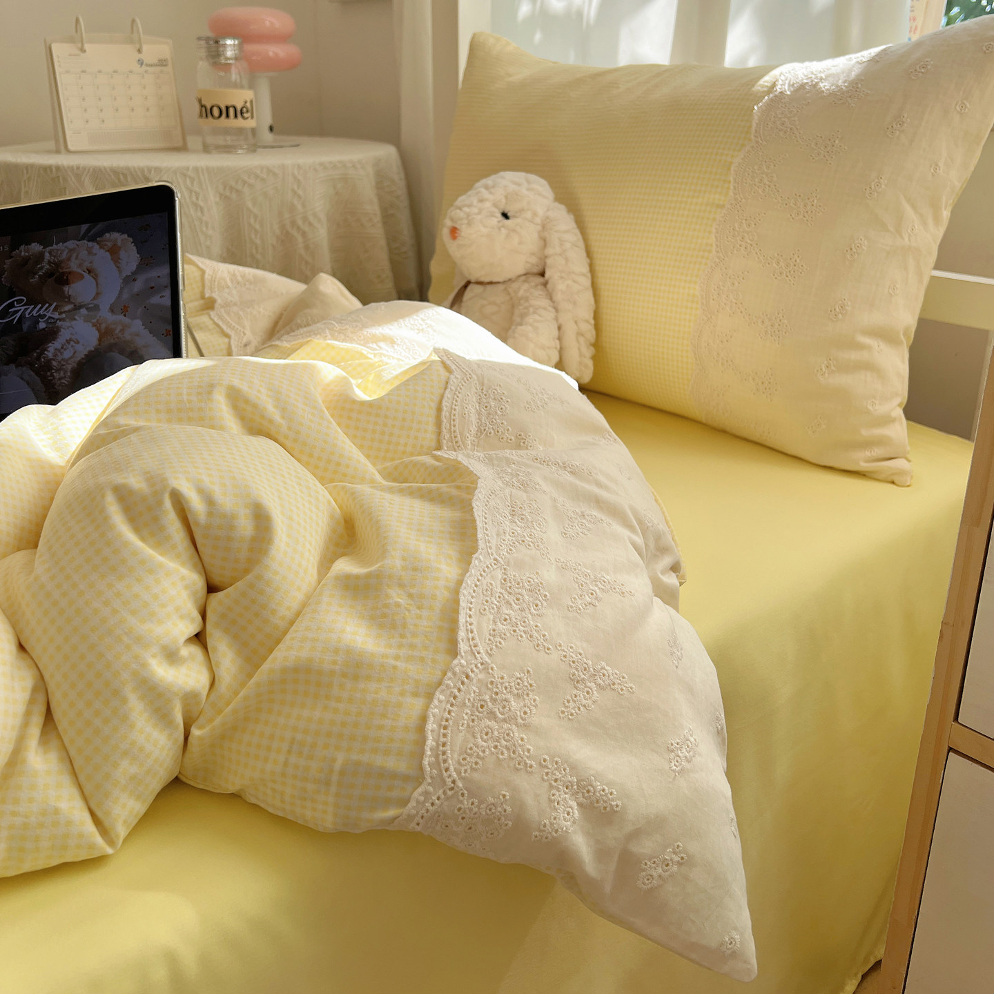 2025新款蕾丝花边格子学生宿舍三件套单件被套亲肤纯色浅系四件套,床上用品,床品套件/四件套/多件套,淘宝优惠券,粉丝福利购,淘宝优惠卷
