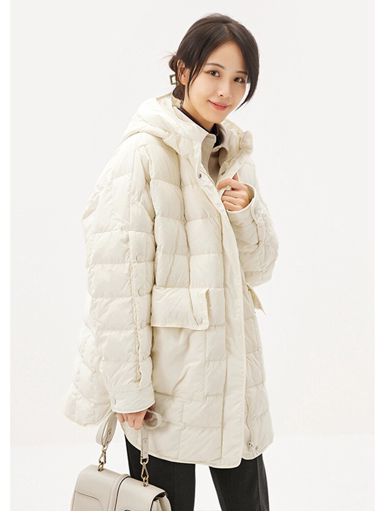 RAGR轻便的暖意时髦有型轻奢标配2022冬季新款中长款连帽羽绒服女