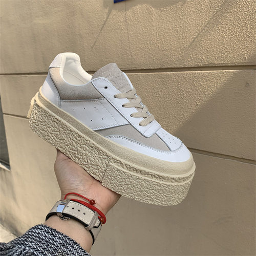 厚底女2023夏季新款真皮M秋6德训鞋增高拼色休闲运动板鞋百搭ins