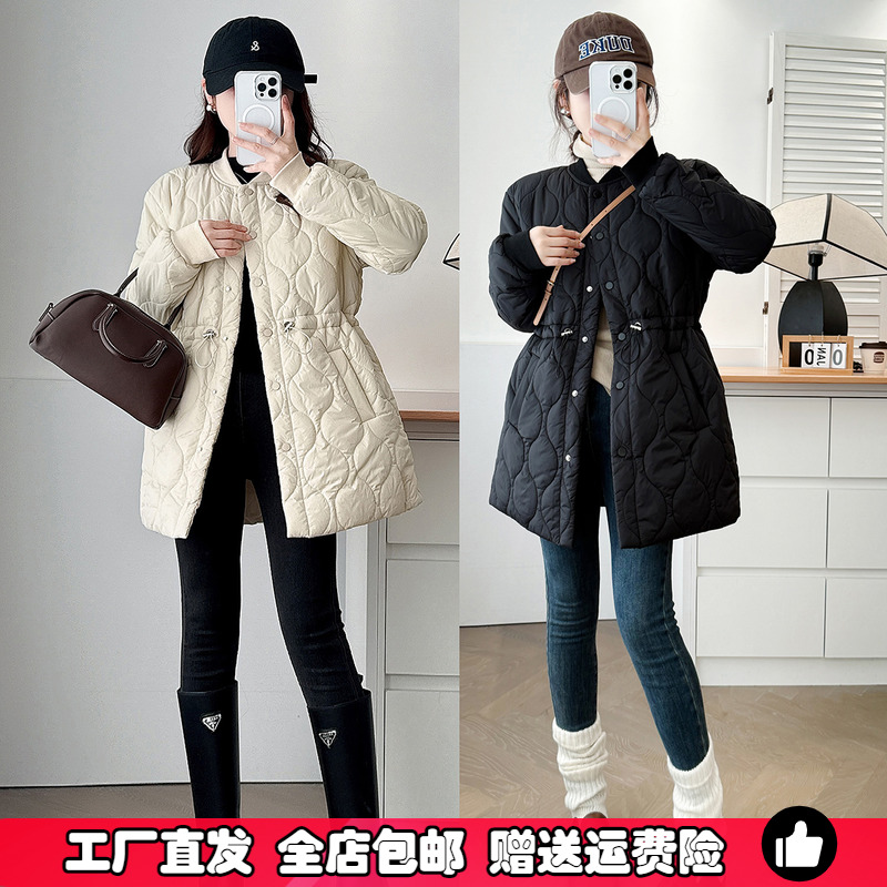 大码胖mm收腰显瘦中长款羽绒棉服