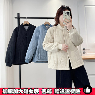 新款 大码 棉衣2025年秋冬季 轻薄款 小棉服女胖mm百搭菱格棉袄子 女装