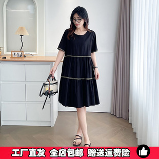 微胖mm宽松显瘦小黑裙子 大码 慵懒风圆领短袖 t恤连衣裙女夏季 新款