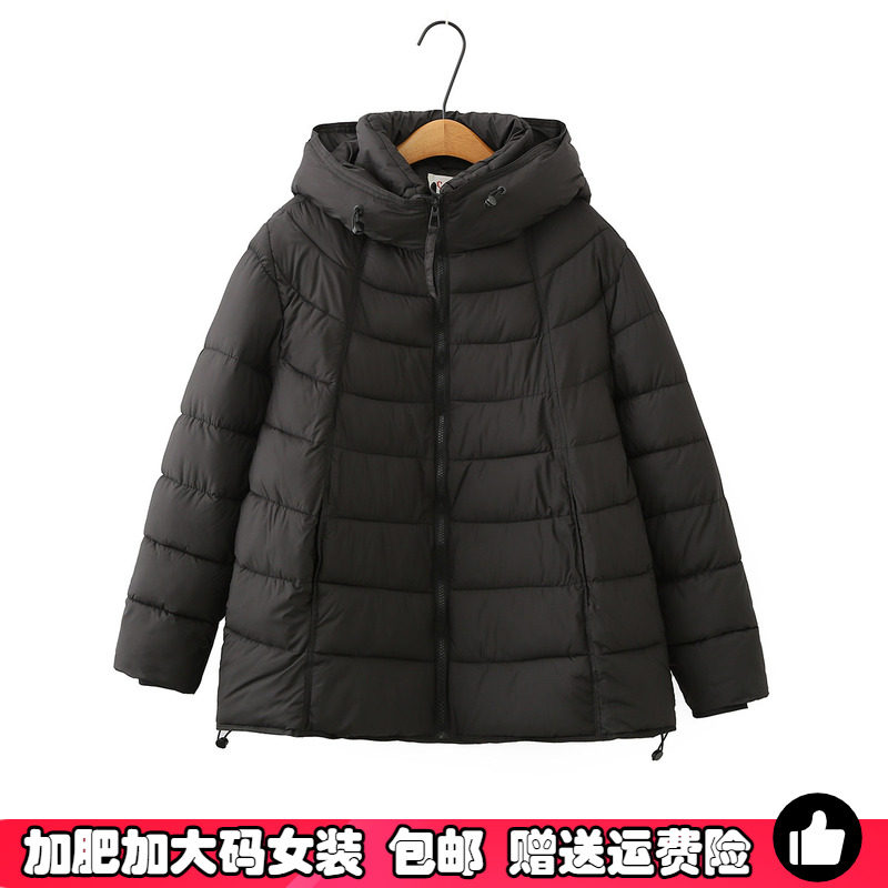 大码女冬装韩版黑色连帽加厚棉服