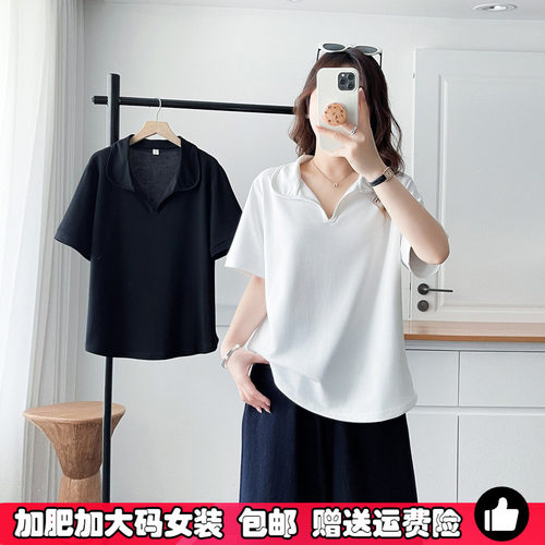 大码胖mm娃娃领纯色短袖t恤女夏