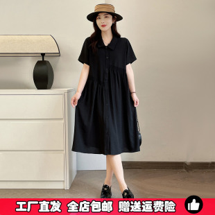 连衣裙女胖妹妹文艺风Polo领衬衫 2024年夏季 中长款 新款 裙子 特大码
