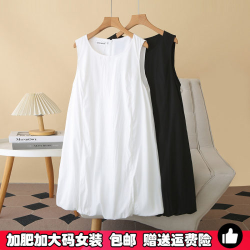 大码设计感白色无袖花苞连衣裙夏