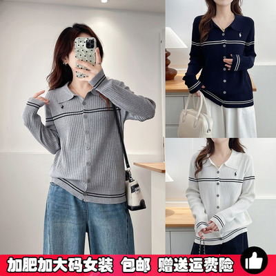 春秋弹力针织衫女大码Polo领毛衣
