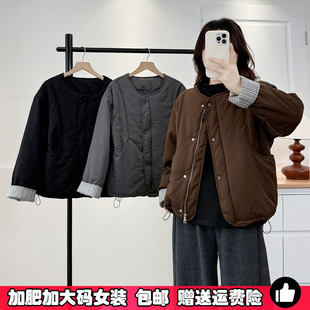 新款 大码 夹克外套女2025秋冬季 夹棉加厚工装 显瘦棉衣胖mm棉服 女装