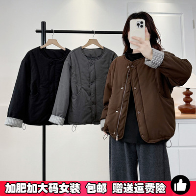 大码棉服女夹棉加厚工装夹克外套