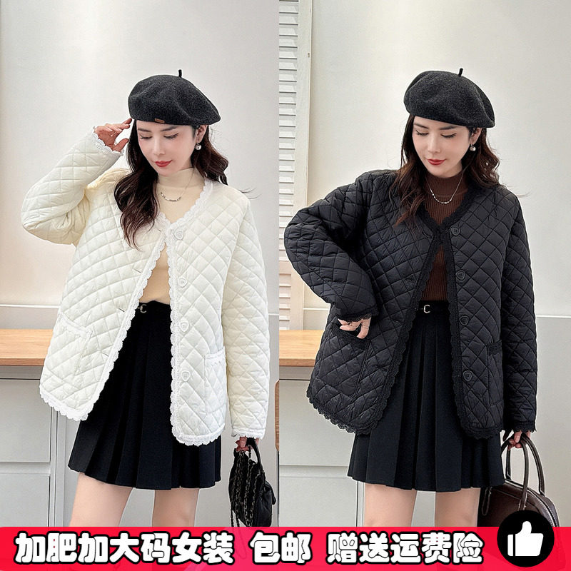 大码女装轻薄款小棉衣外套胖MM200斤秋冬新款显瘦气质小香风棉服,女装/女士精品,大码棉服,淘宝优惠券,粉丝福利购,淘宝优惠卷