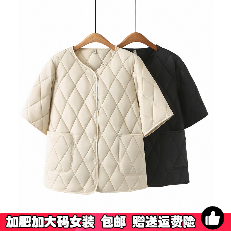 大码女秋冬半袖马甲新款V领短袖棉马夹女士护肩轻薄款棉背心坎肩