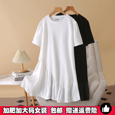 大码拼接醋酸缎T恤裙短袖连衣裙